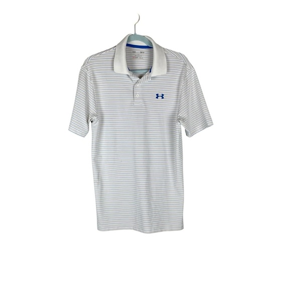 Under Armour HeatGear Striped Performance Polo Shirt White Blue S - Picture 1 of 6